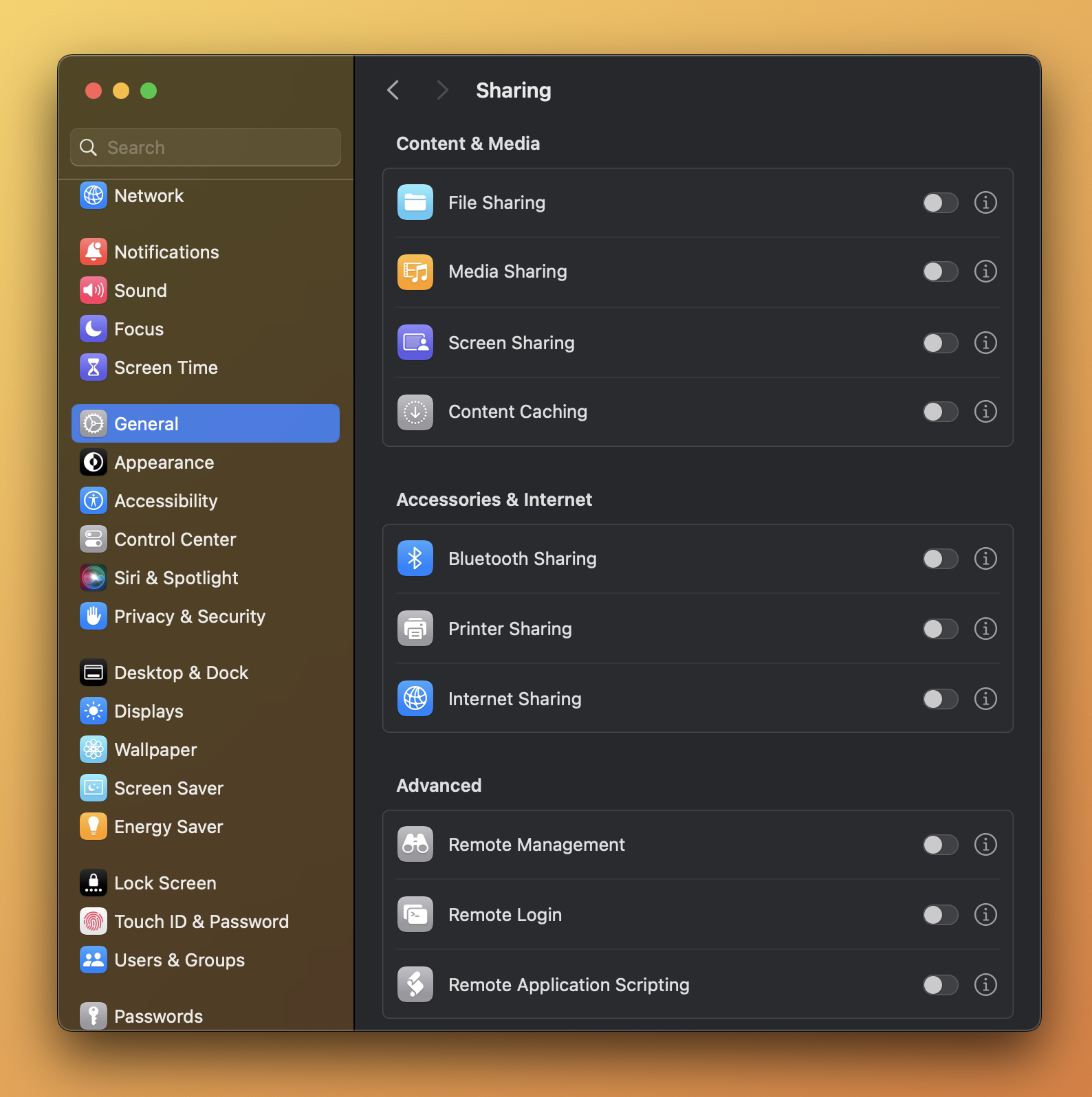 Mac sharing settings